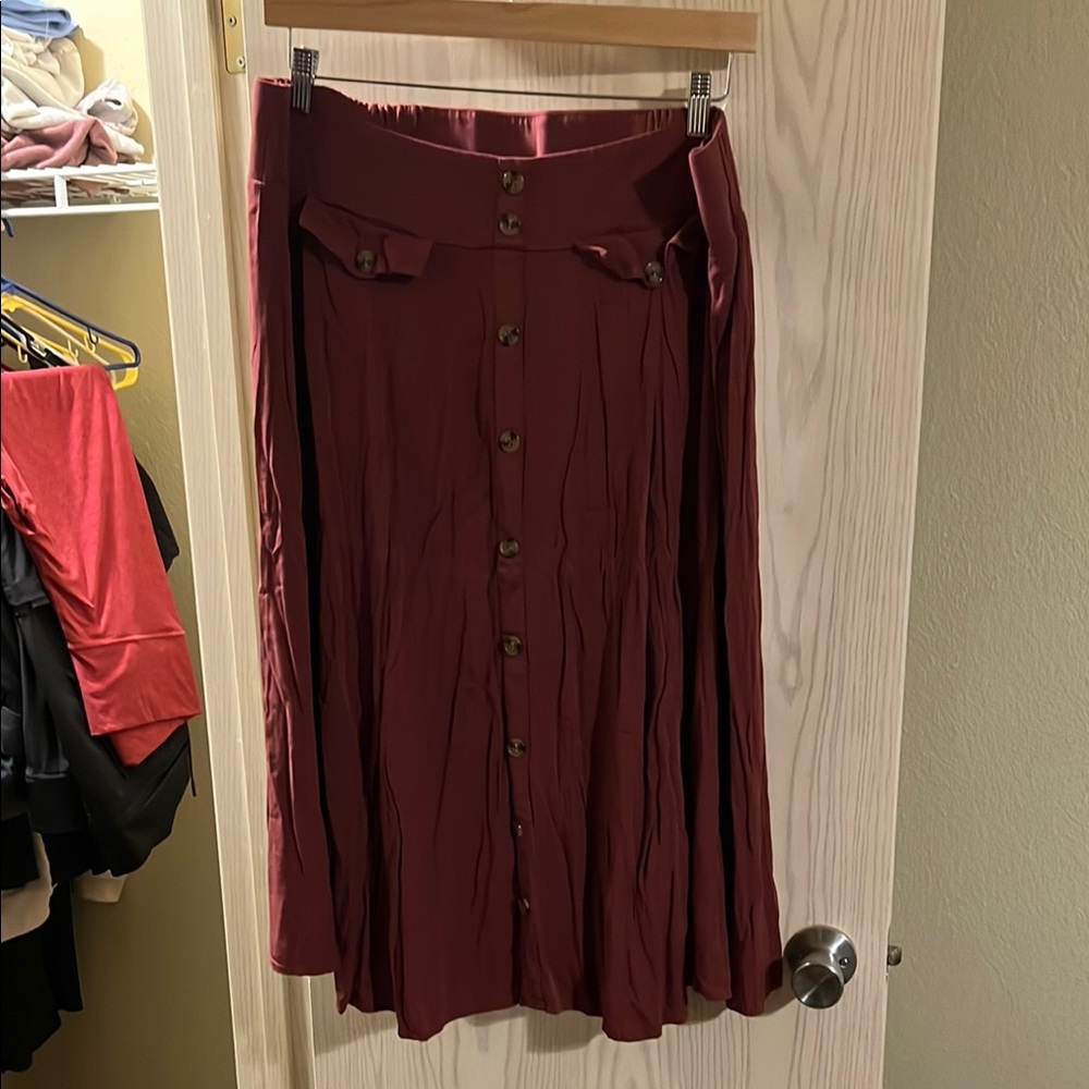 Torrid Maroon Midi A-Line Skirt Pleated Work
